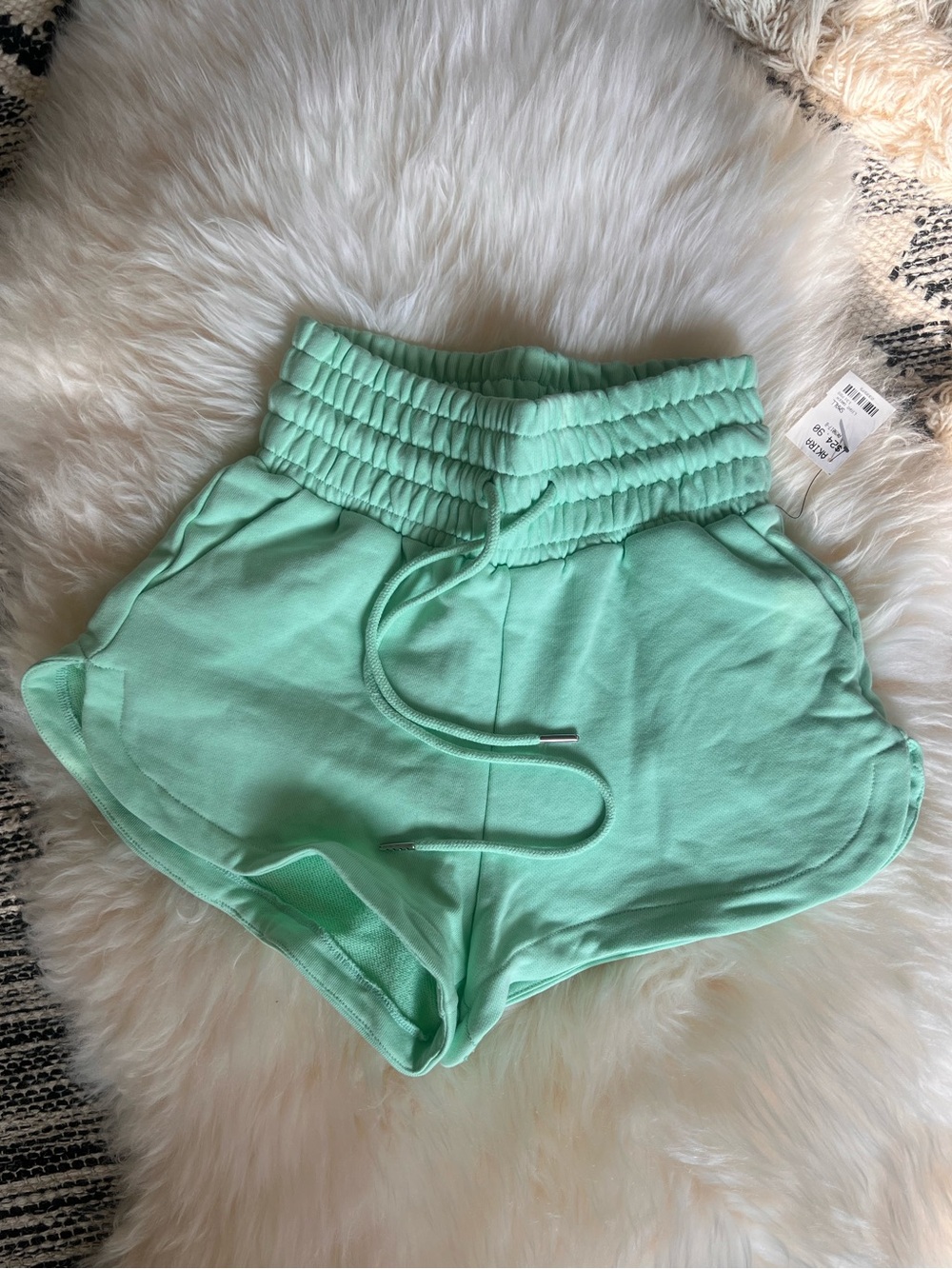 High-Rise Seafoam Green / Mint Lounge Shorts with Smocked Waist